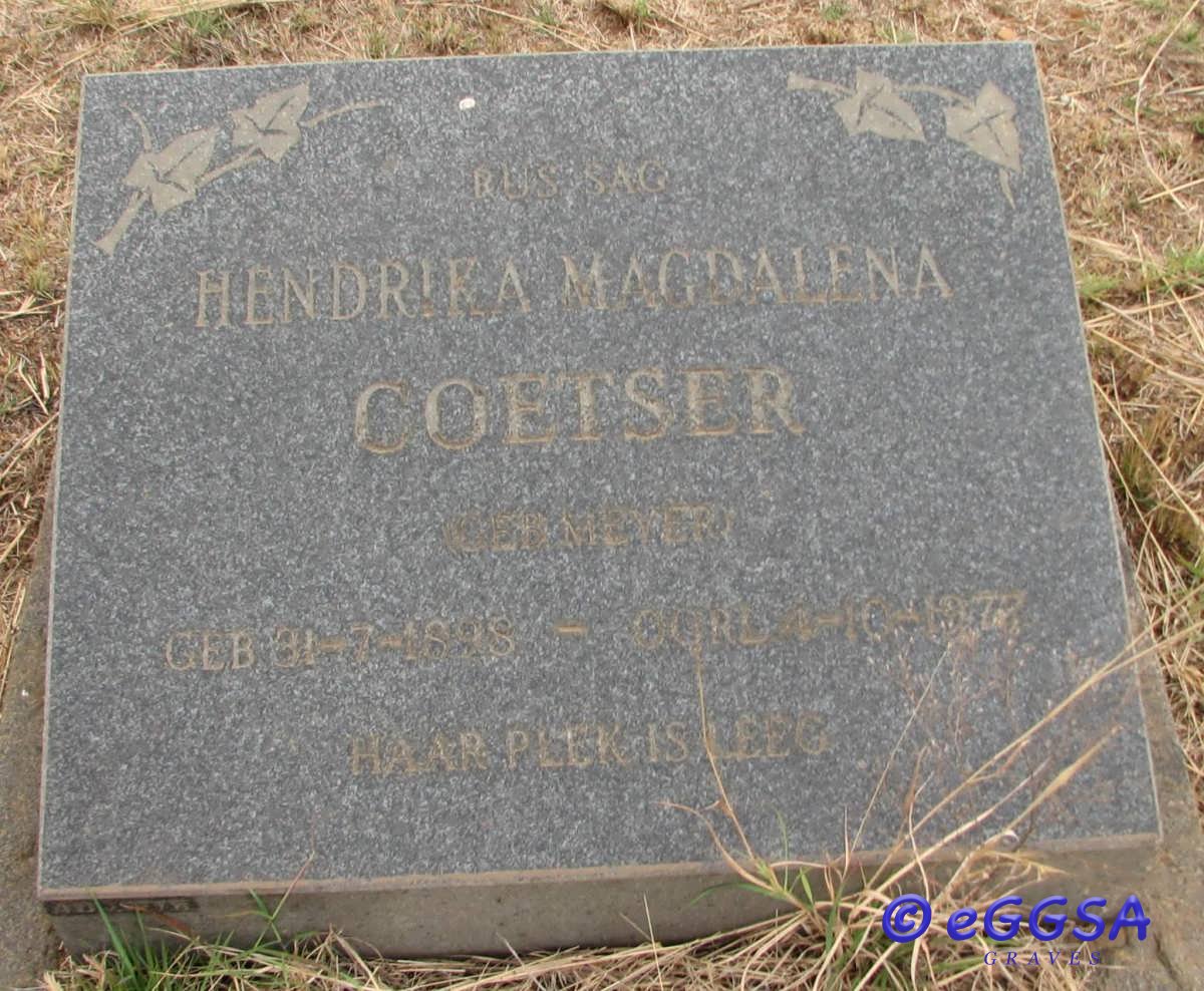 COETSER Hendrika Magdalena nee MEYER 1898-1978