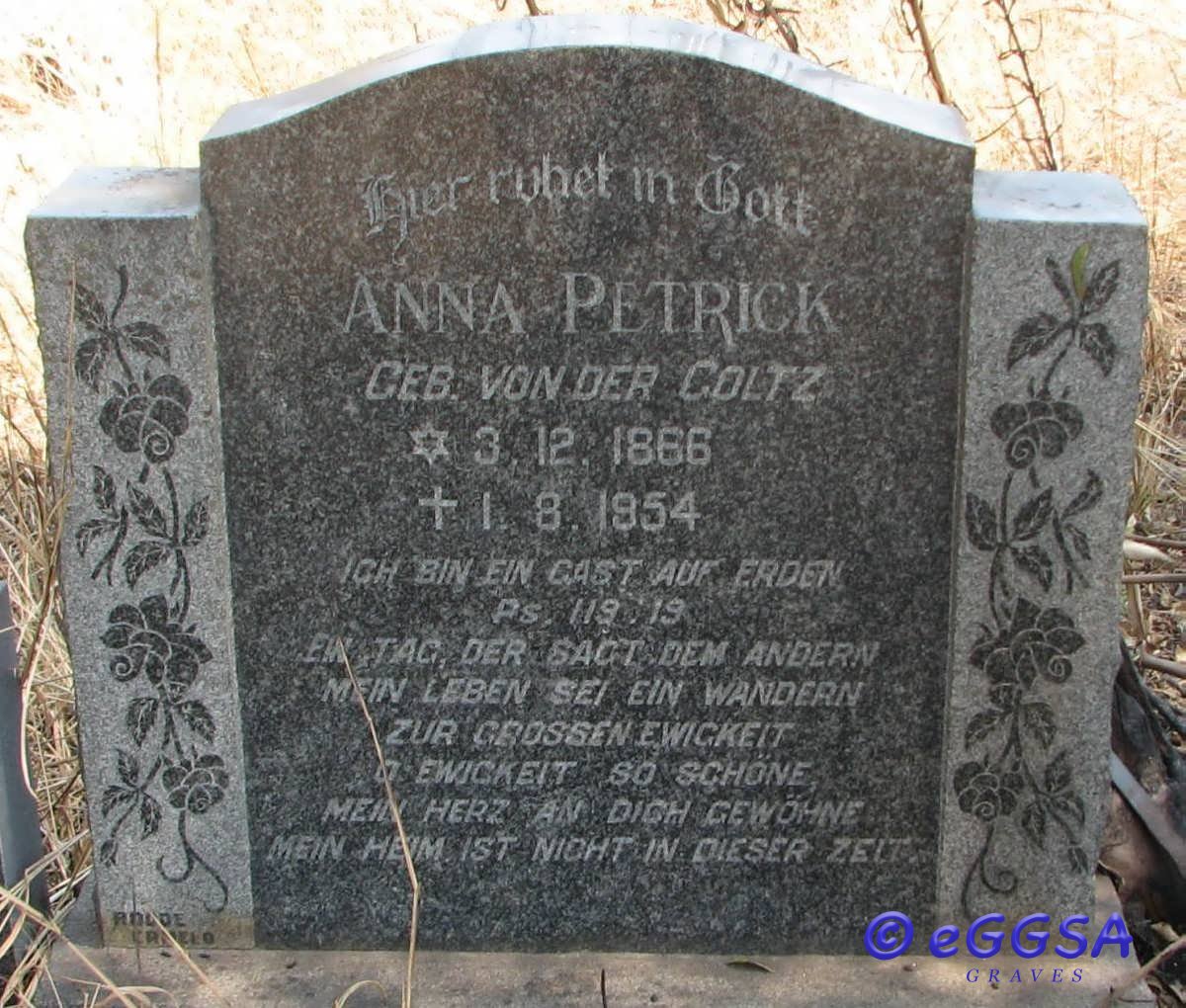 PETRICK Anna nee VON DER GOLTZ 1866-1954