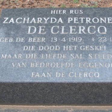 CLERCQ Zacharyda Petronella, de  nee DE BEER 1919-1985
