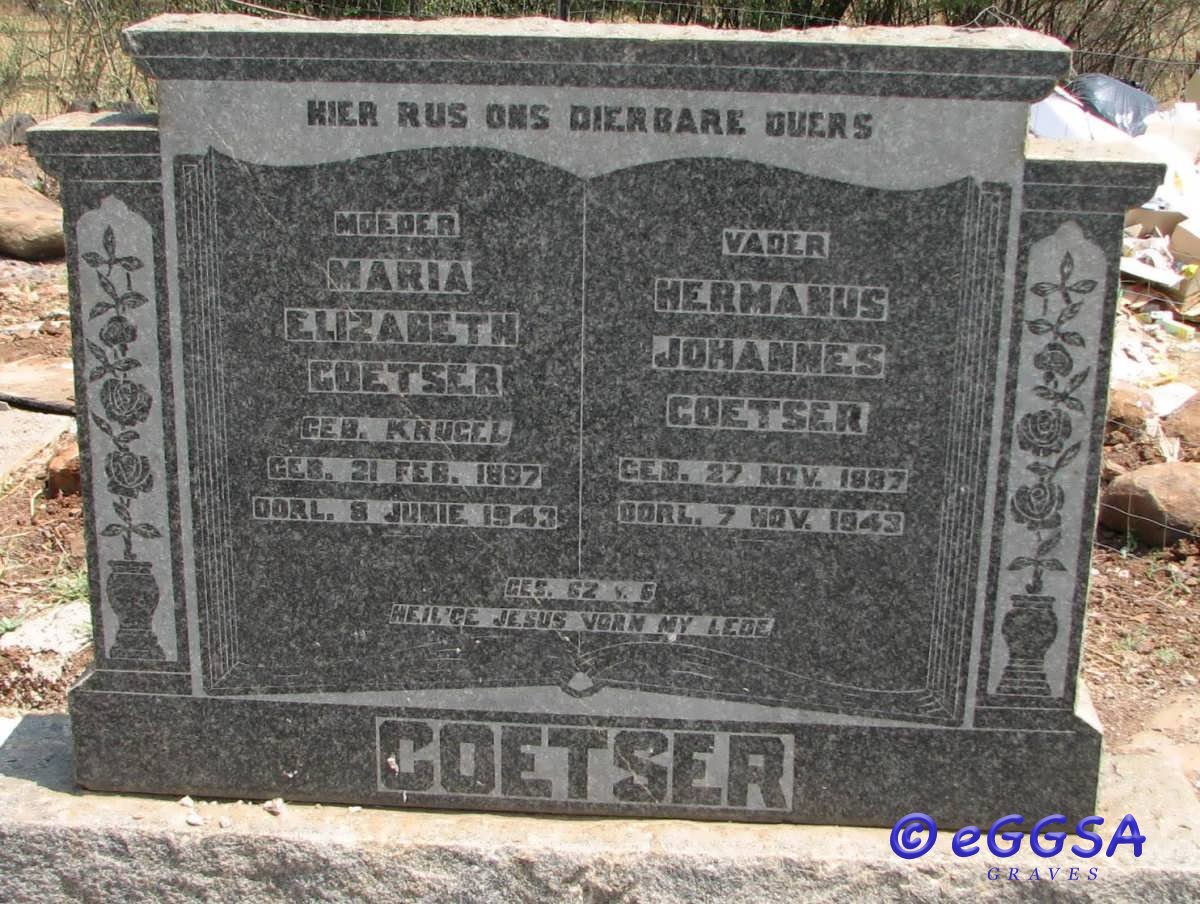 COETSER Hermanus Johannes 1887-1943 &amp; Maria Elizabeth KRUGEL 1897-1943