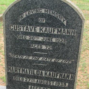 KAUFMANN Gustave -1921 &amp; Mary Matilda -1939