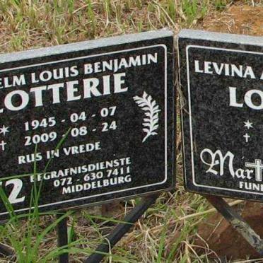 LOTTERIE Wilhelm Louis Benjamin 1945-2009 &amp; Levina Aletha Jakoba 1949-2006