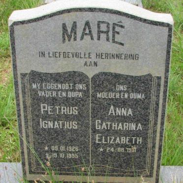 MARÉ Petrus Ignatius 1926-1995 &amp; Anna Catharina Elizabeth 1931-