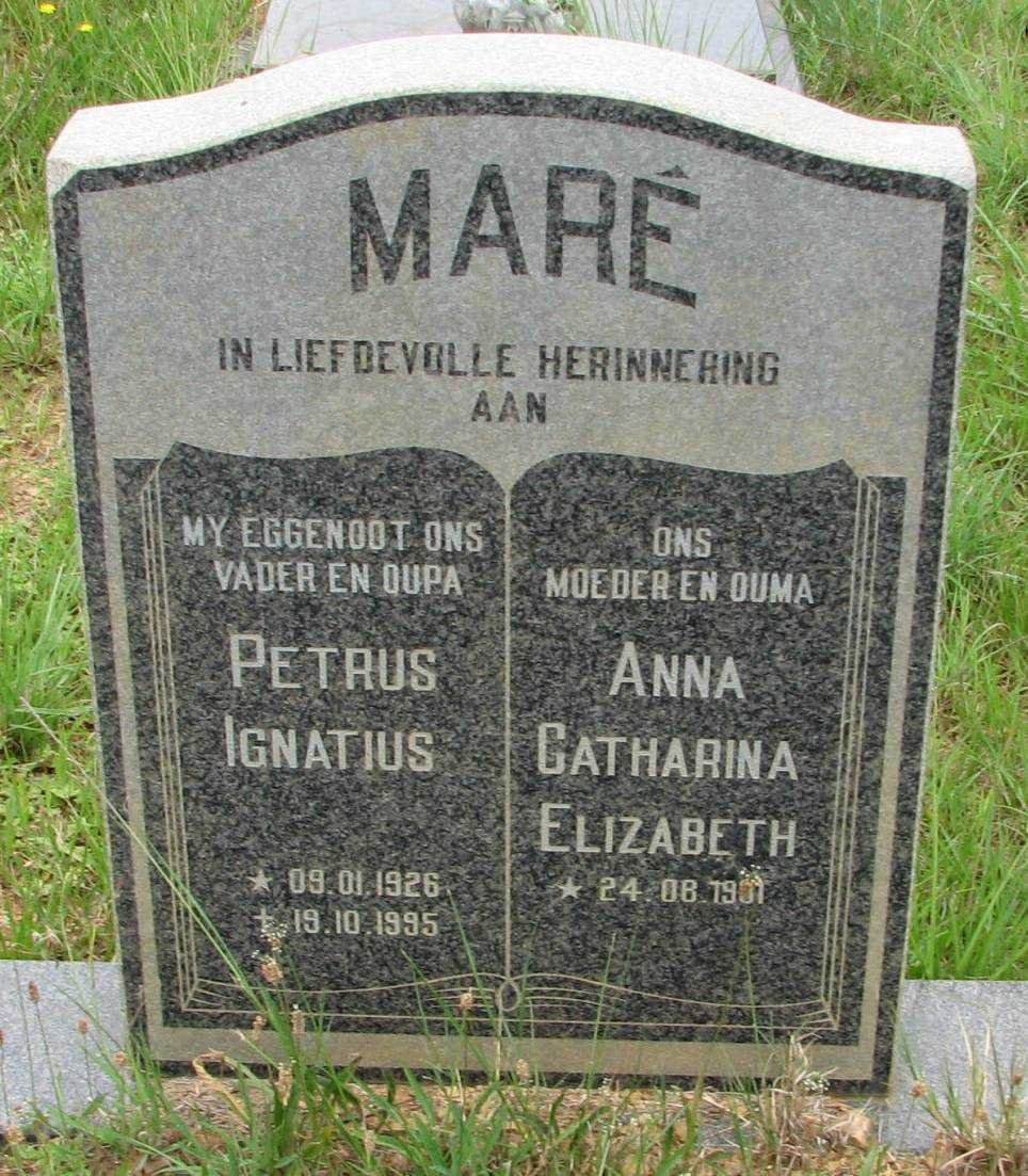 MARÉ Petrus Ignatius 1926-1995 &amp; Anna Catharina Elizabeth 1931-