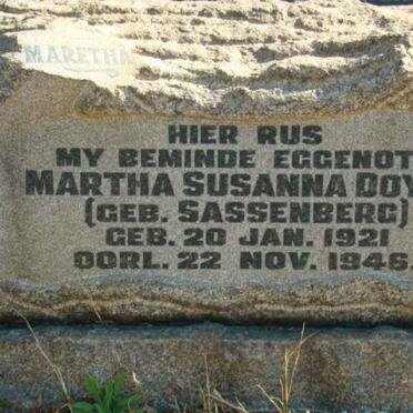 DOYER Martha Susanna nee SASSENBERG 1921-1946