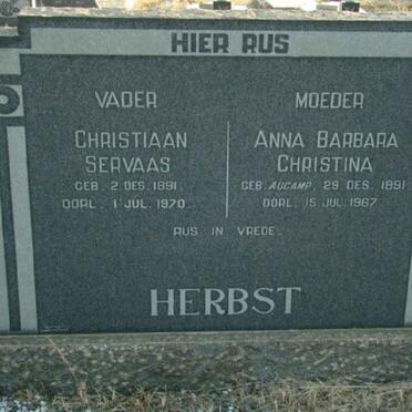 HERBST Christaan Servaas 1891-1970 &amp; Anna Barbara Christina AUCAMP 1891-1967