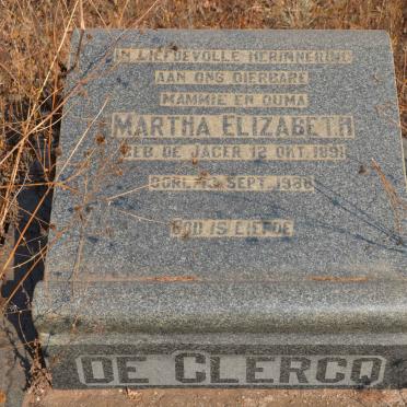 CLERCQ Martha Elizabeth, de nee DE JAGER 1891-1980