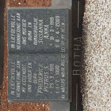 BOTHA Frederick Petrus S. 1918-1990 &amp; Susanna Anna 1919-2009