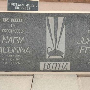 BOTHA Johannes Fredrik 1895-1982 &amp; Maria Jacomina VENTER 1897-1982