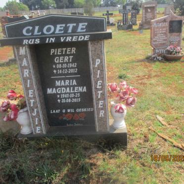 CLOETE Pieter Gert 1942-2012 &amp; Maria Magdalena 1945-2015
