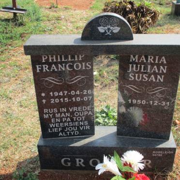 GROBLER Phillip Francois 1947-2015 &amp; Maria Julian Susan 1950-