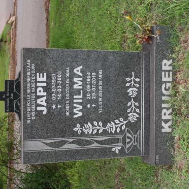 KRUGER Japie 1951-2003  &amp; Wilma 1954-2010