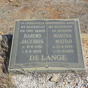 LANGE Barend Jacobus, de 1932-2003 &amp; Martha Matild 1933-1983