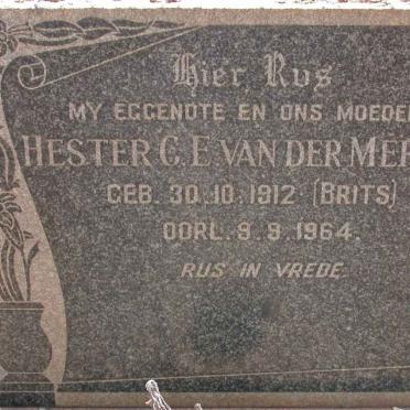 MERWE Hester C.E., van der nee BRITS 1912-1964