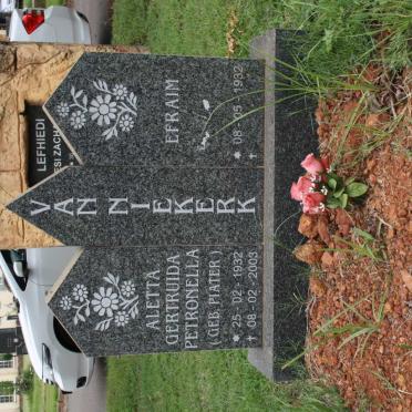 NIEKERK Efraim, van 1932-2019 &amp; Aletta Gertruida Petronella PIATER 1932-2003