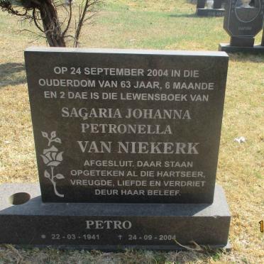 NIEKERK Sagaria Johanna Petronella, van 1941-2004