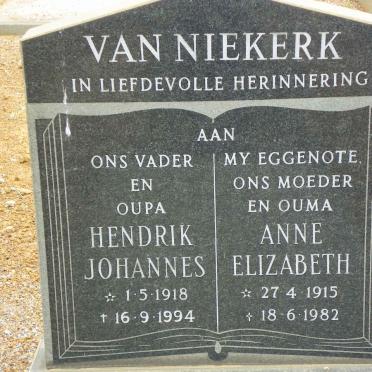 NIEKERK Hendrik Johannes, van 1918-1994 &amp; Anne Elizabeth 1915-1982