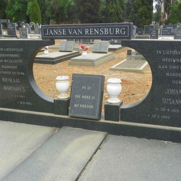 RENSBURG Nicolaas Marthinus, Janse van 1910-1982 &amp; Johanna Susanna 1915-1993