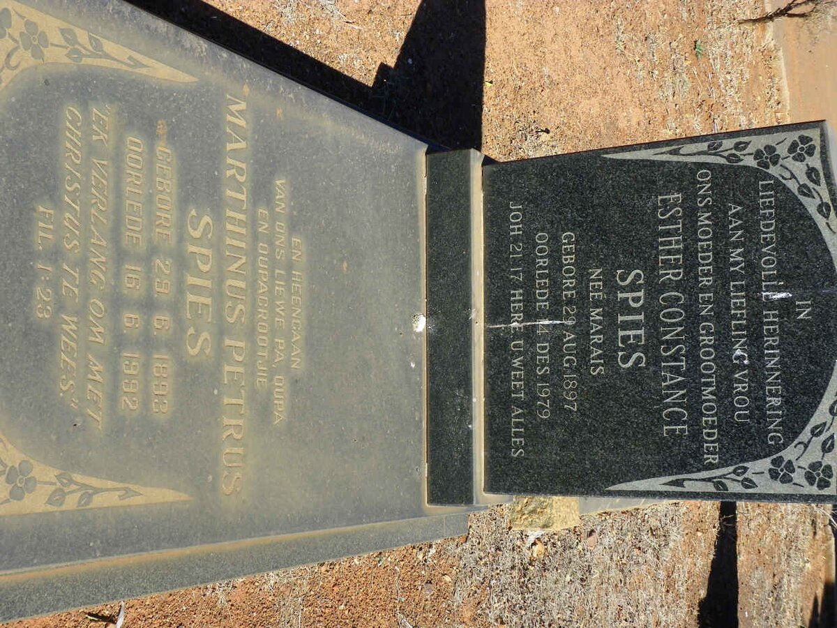 SPIES Marthinus Petrus 1893-1992 &amp; Esther Constance MARAIS 1897-1979