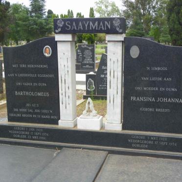 SAAYMAN Bartholomeus 1928-1986 &amp; Fransina Johanna BREEDT 1928-