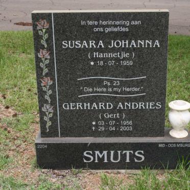 SMUTS Gerhard Andries 1956-2003 &amp; Susara Johanna 1959-
