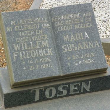 TOSEN Willem Fredrick 1909-1981 &amp; Maria Susanna 1913-1992