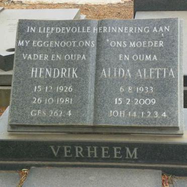 VERHEEM Hendrik 1926-1981 &amp; Alida Aletta 1933-2009