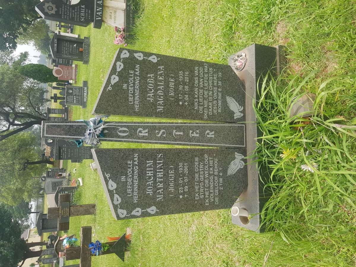 VORSTER Joachim Marthinus 1930-2001 &amp; Jacoba Magdalena 1935-2016