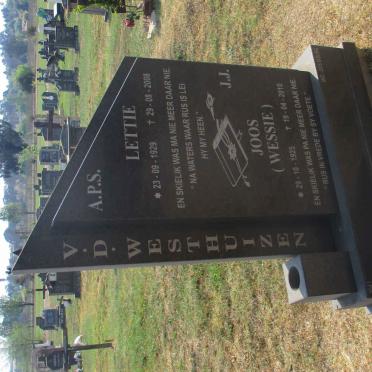 WESTHUIZEN J.J., v.d. 1925-2010 &amp; A.P.S. 1929-2008