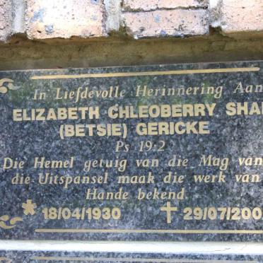 GERICKE Elizabeth Chleoberry Share 1930-2004