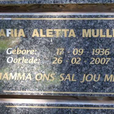 MULLER Maria Aletta 1936-2007
