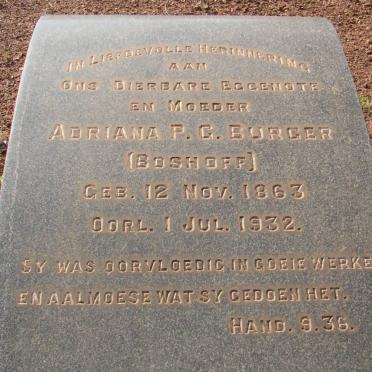 BURGER Adriana P.G. nee BOSHOFF 1863-1932