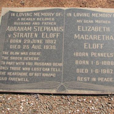 ELOFF Abraham Stephanus v. Straten 1887-1930 &amp; Elizabeth Magaretha PENNELS 1888-1967