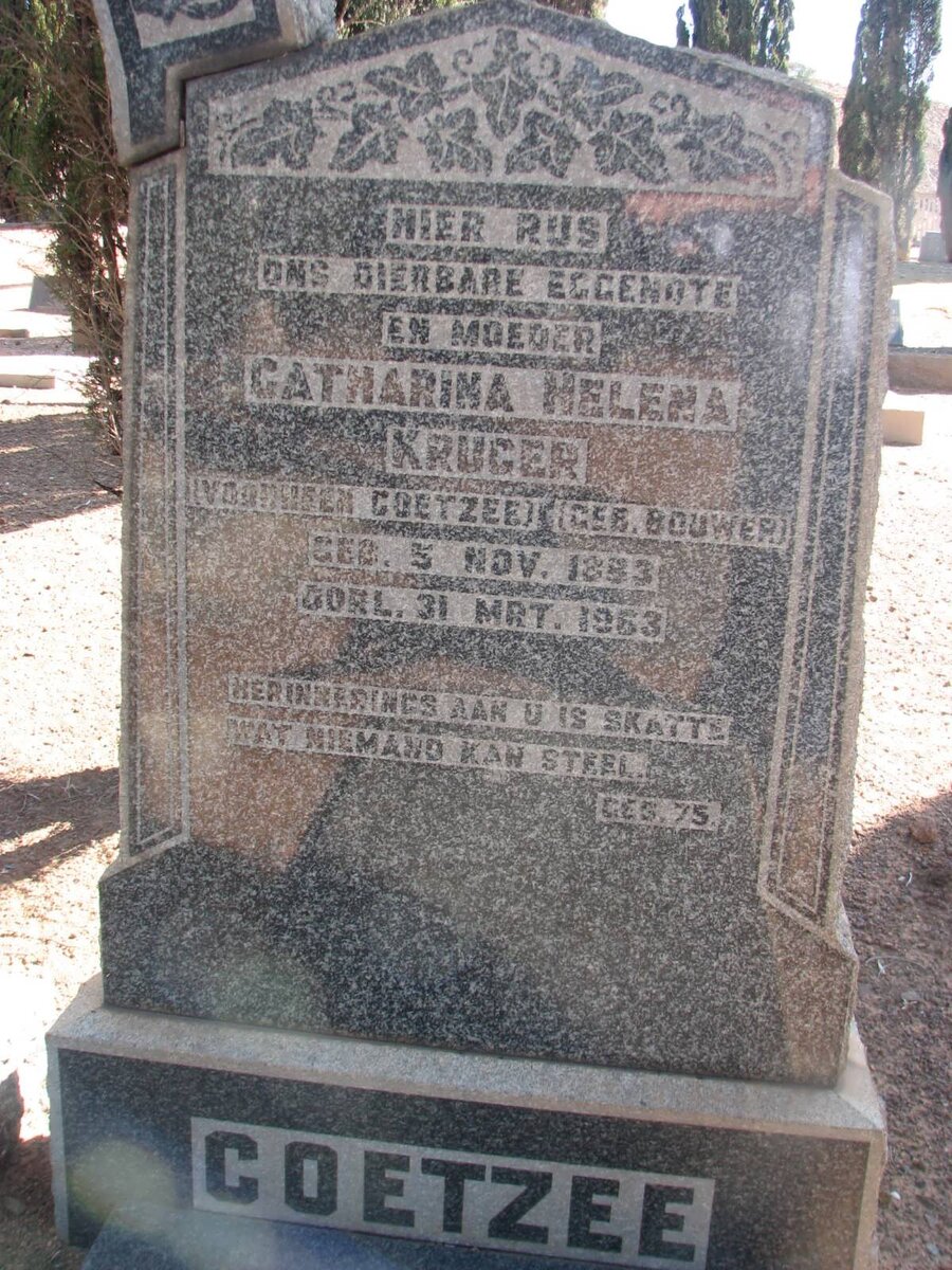 KRUGER Catharina Helena previously COETZEE nee BOUWER 1883-1963