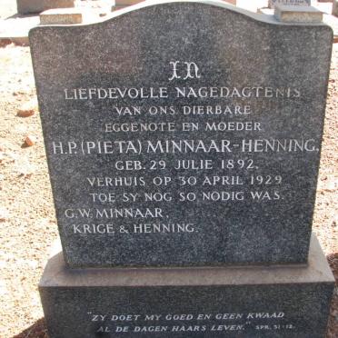 MINNAAR H.P. nee HENNING 1892-1929