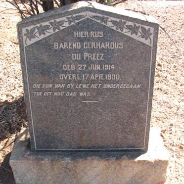 PREEZ Barend Gerhardus, du 1914-1930