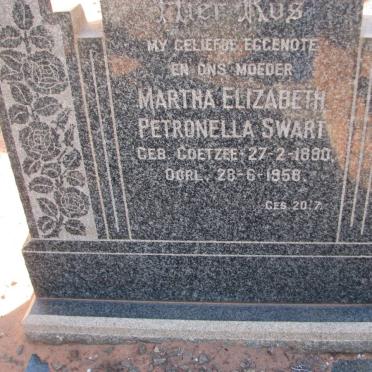 SWART Martha Elizabeth Petronella nee COETZEE 1890-1958
