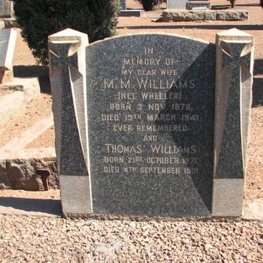 WILLIAMS Thomas 1871-1951 &amp; M.M. WHEELER 1878-1941