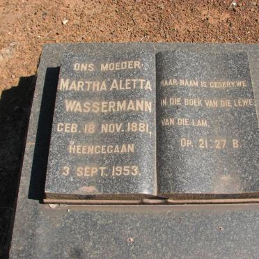 WASSERMANN Martha Aletta 1881-1953