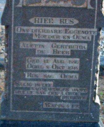 BEER Aletta Gertruida, de 1886-1948