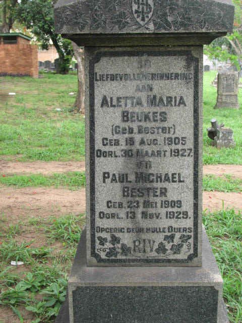 BEUKES Aletta Maria nee BESTER 1905-1927 :: BESTER Paul Michael 1909-1929
