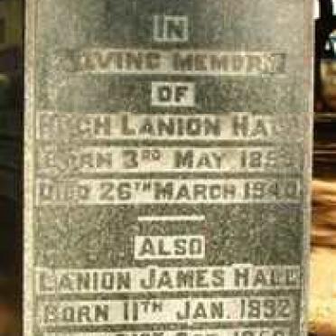 HALL Hirch Lanion 185?-1940, HALL Lanion James 1892-1950, HALL Wilfred Lanion 1921-1956