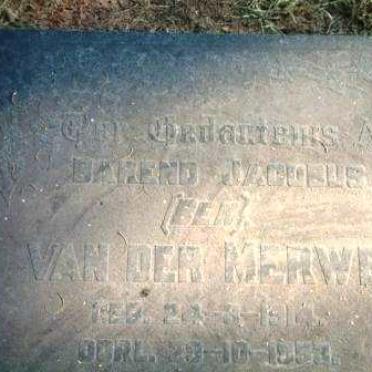 MERWE Barend Jacobus, van der 1914-1953