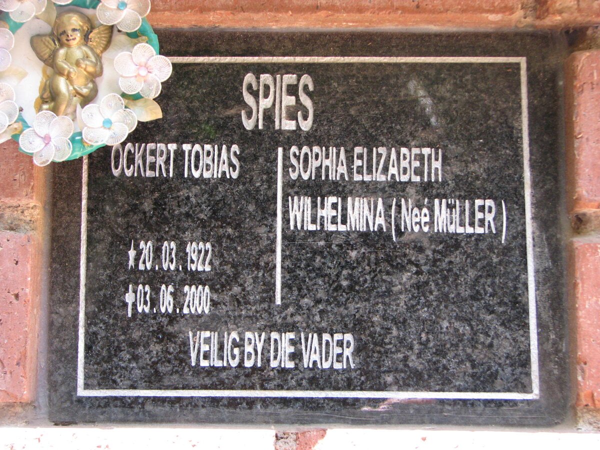 SPIES Ockert Tobias 1922-2000 &amp; Sophia Elizabeth Wilhelmina MULLER