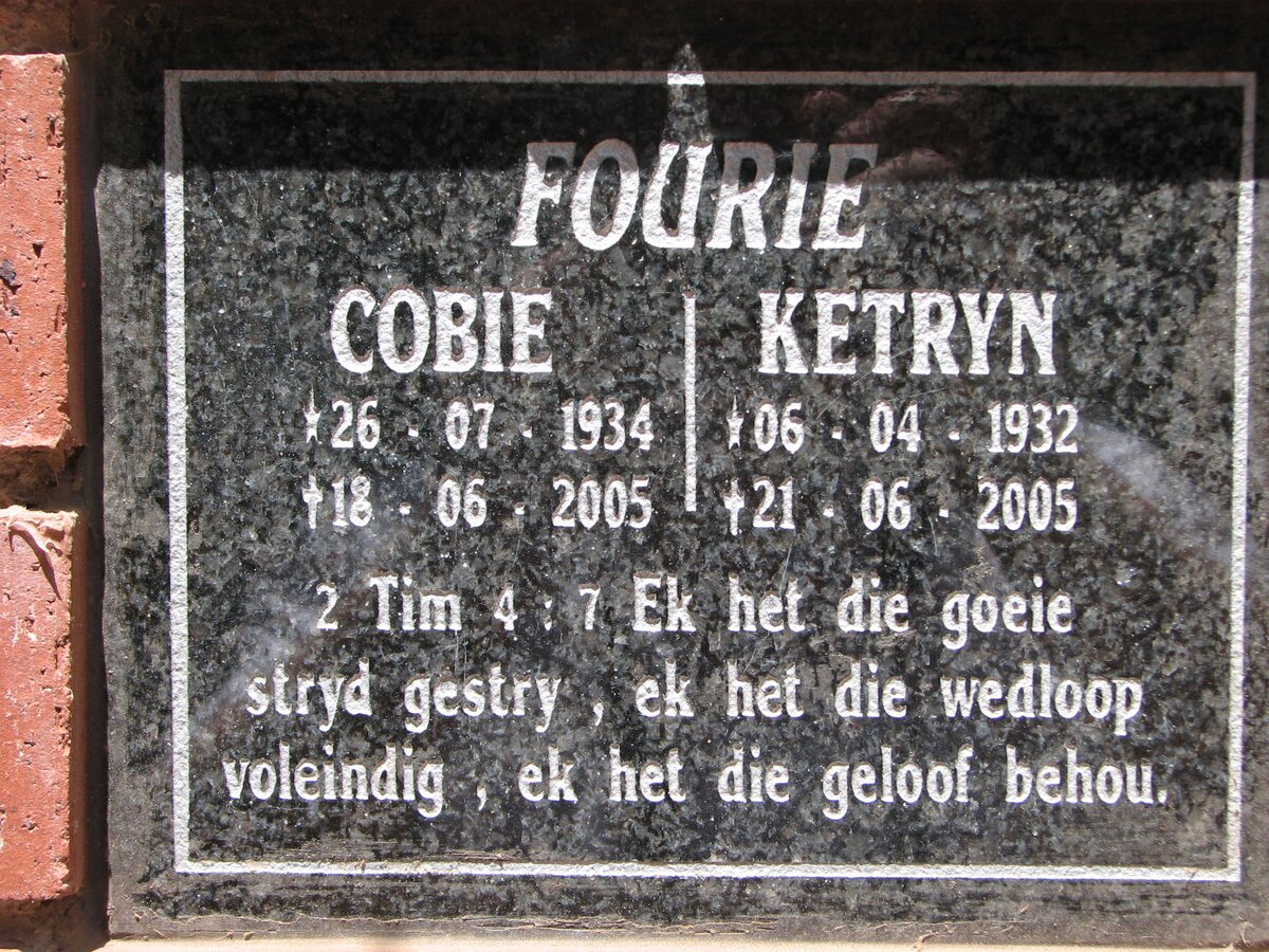 FOURIE Cobie 1934-2005 &amp; Ketryn 1932-2005