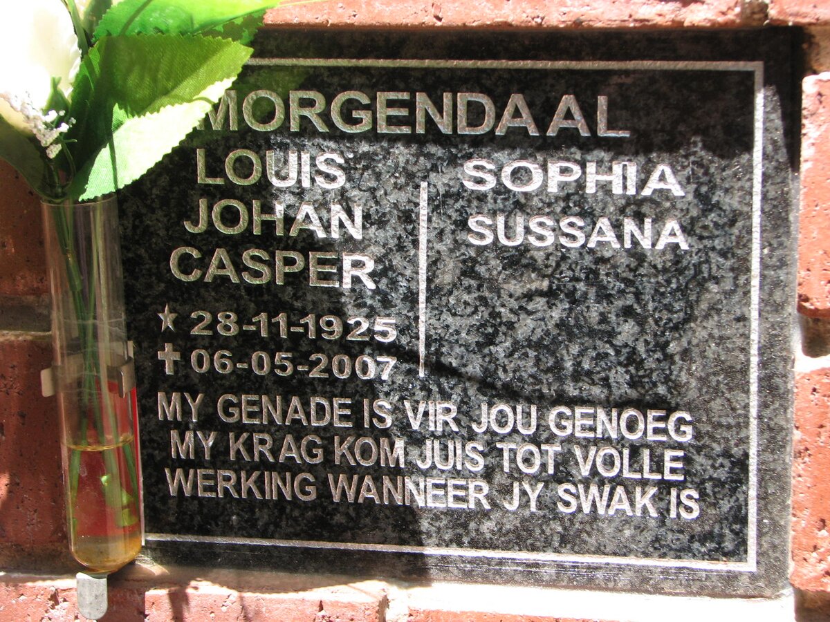 MORGENDAAL Louis Johan Capser 1925-2007 &amp; Sophia Sussana