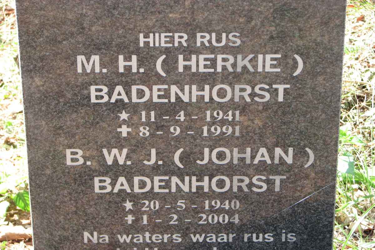 BADENHORST B.W.J. 1940-2004 &amp; M.H. 1941-1991