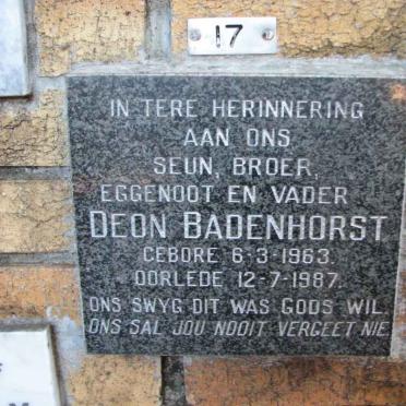 BADENHORST Deon 1963-1987