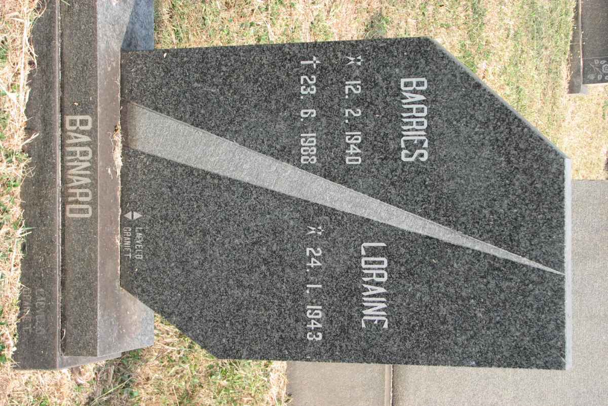 BARNARD Barries 1940-1988 &amp; Loraine 1943-