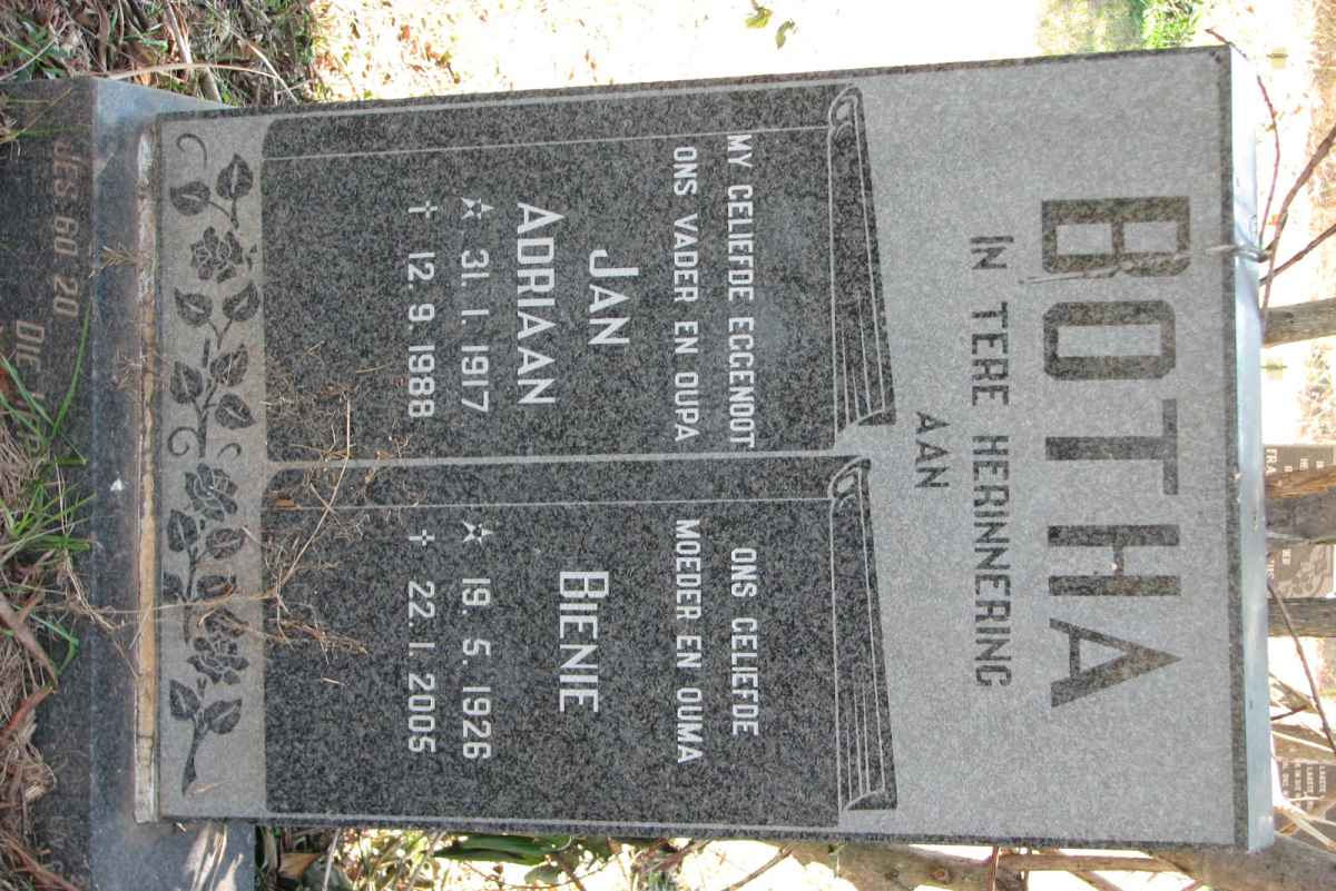BOTHA Jan Adriaan 1917-1988 &amp; Bienie 1926-2005